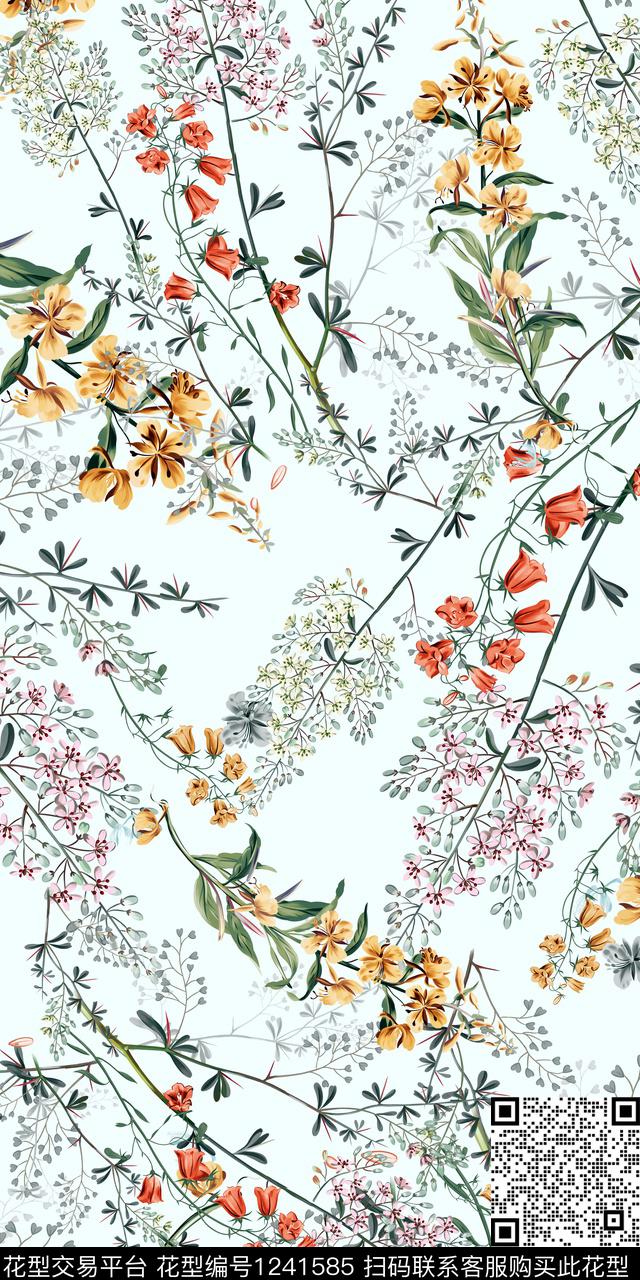 树枝花卉清晰数码印花华亿平台下载（图片编号: 1241585） - 瓦栏（Walan）