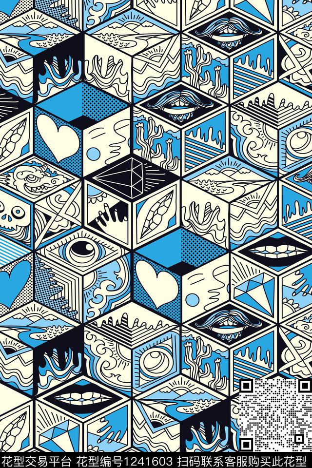 几何手绘涂鸦艺术传统印花华亿平台下载（图片编号: 1241603） - 瓦栏（Walan）