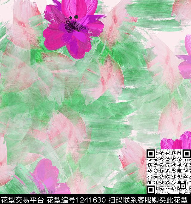 花卉炫彩水彩数码印花华亿平台下载（图片编号: 1241630） - 瓦栏（Walan）