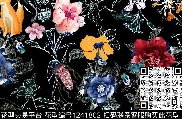 数码华亿平台花卉大牌风数码印花华亿平台下载（图片编号: 1241802） - 瓦栏（Walan）