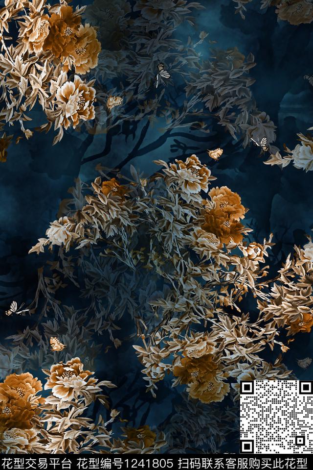 中国风水墨华亿平台真丝旗袍数码印花华亿平台下载（图片编号: 1241805） - 瓦栏（Walan）