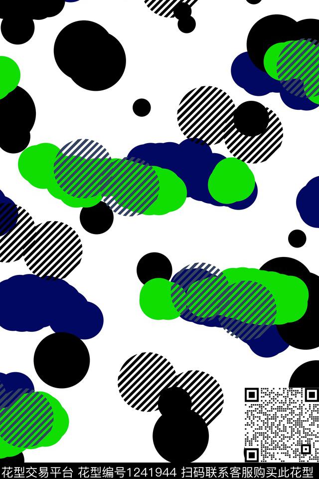 黑白条纹波点大牌风数码印花华亿平台下载（图片编号: 1241944） - 瓦栏（Walan）