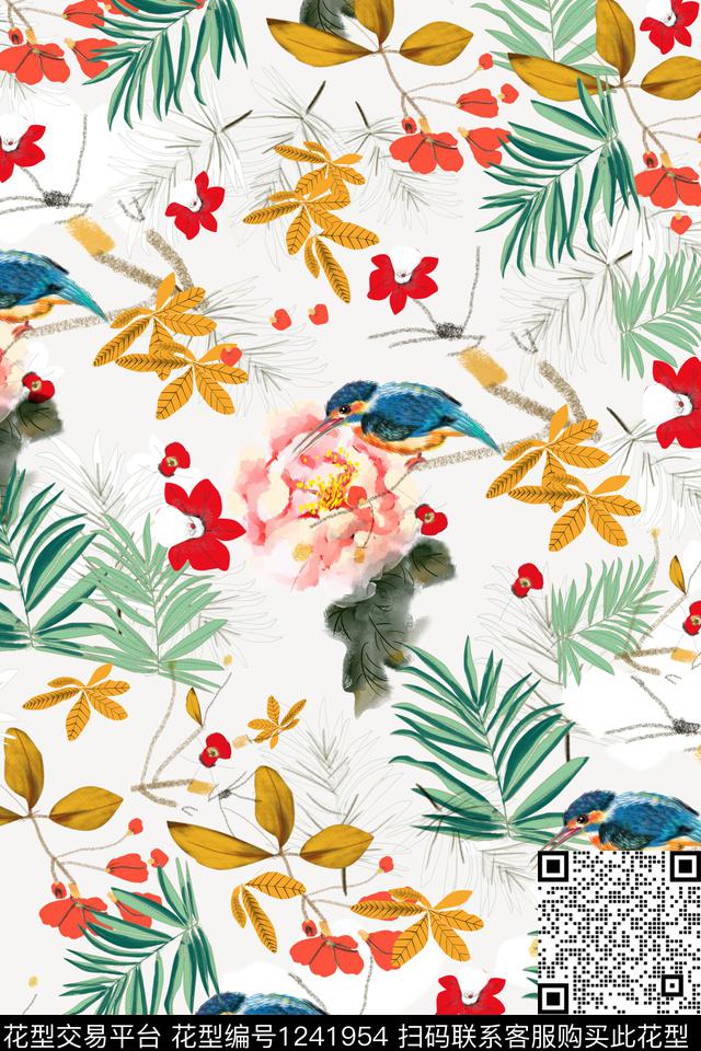 植物花鸟小清新数码印花华亿平台下载（图片编号: 1241954） - 瓦栏（Walan）