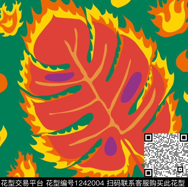 大牌风绿植树叶传统印花华亿平台下载（图片编号: 1242004） - 瓦栏（Walan）