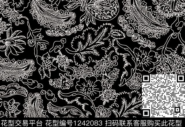 黑白华亿平台男装古典花纹传统印花华亿平台下载（图片编号: 1242083） - 瓦栏（Walan）