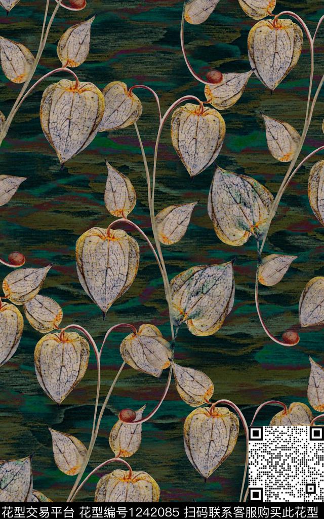 纹理民族风灯笼草数码印花华亿平台下载（图片编号: 1242085） - 瓦栏（Walan）