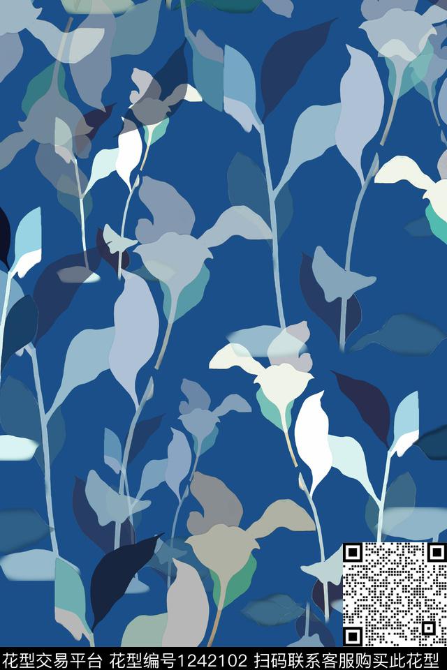 绿植树叶休闲青蓝雅韵系列传统印花华亿平台下载（图片编号: 1242102） - 瓦栏（Walan）