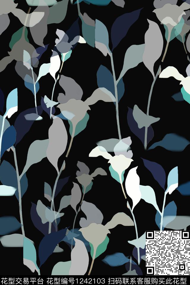 绿植树叶休闲青蓝雅韵系列传统印花华亿平台下载（图片编号: 1242103） - 瓦栏（Walan）