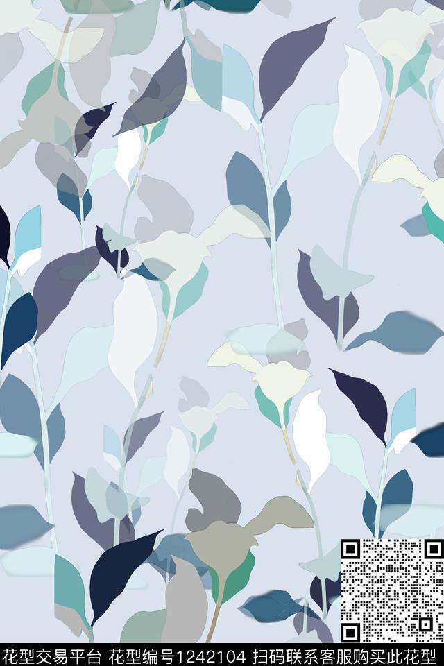 绿植树叶休闲青蓝雅韵系列传统印花华亿平台下载（图片编号: 1242104） - 瓦栏（Walan）