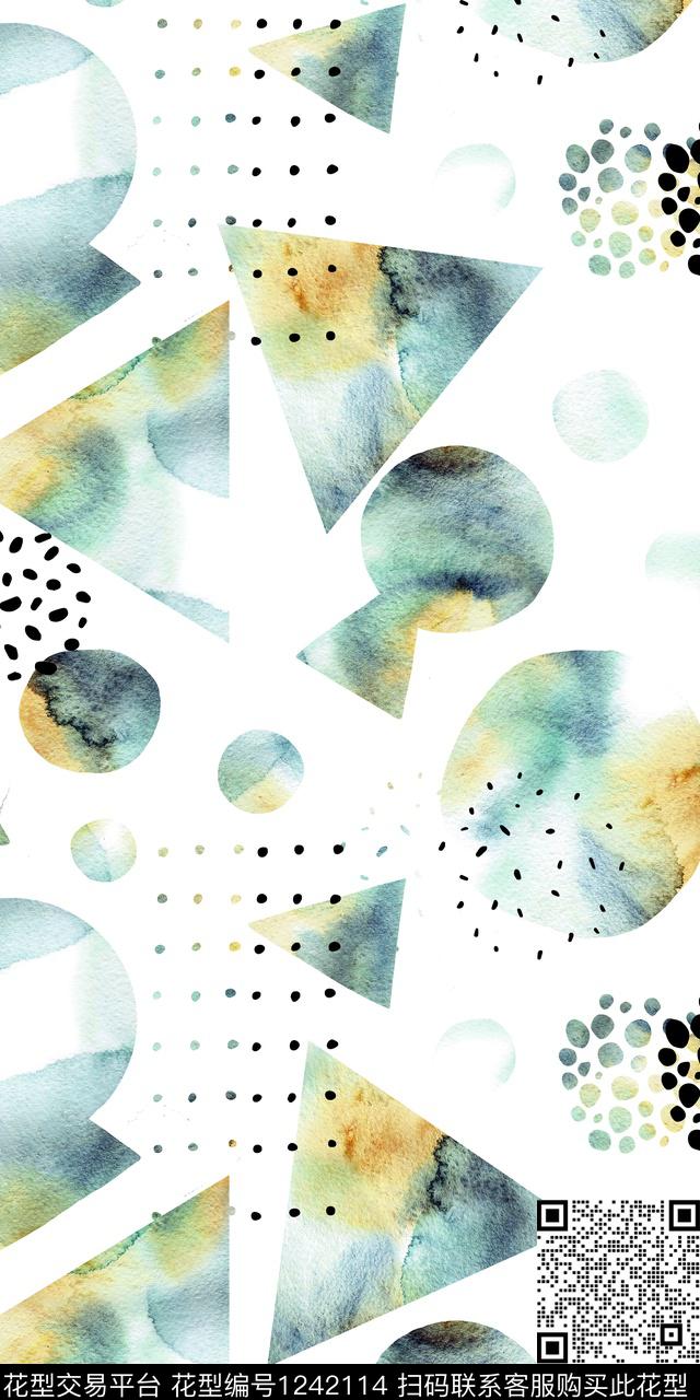 几何水彩数码印花华亿平台下载（图片编号: 1242114） - 瓦栏（Walan）