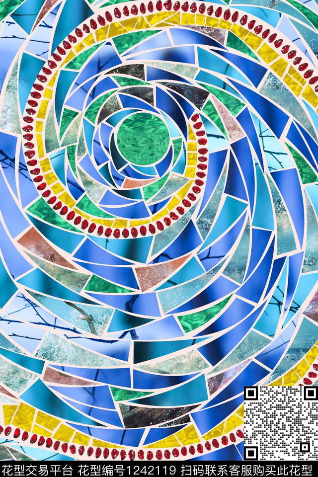 大牌风蓝色珠宝宝石数码印花华亿平台下载（图片编号: 1242119） - 瓦栏（Walan）