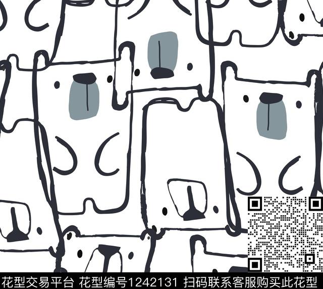熊卡通线条传统印花华亿平台下载（图片编号: 1242131） - 瓦栏（Walan）