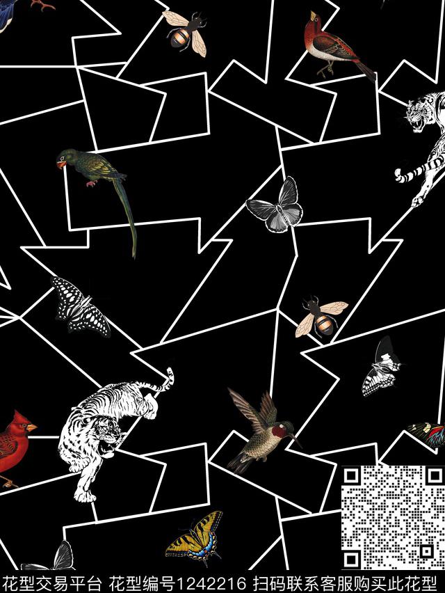 潮牌几何男装数码印花华亿平台下载（图片编号: 1242216） - 瓦栏（Walan）