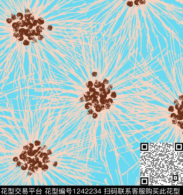 花卉炫彩线条数码印花华亿平台下载（图片编号: 1242234） - 瓦栏（Walan）