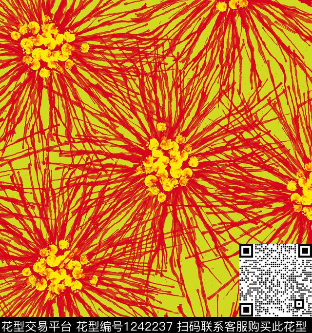 花卉炫彩线条数码印花华亿平台下载（图片编号: 1242237） - 瓦栏（Walan）
