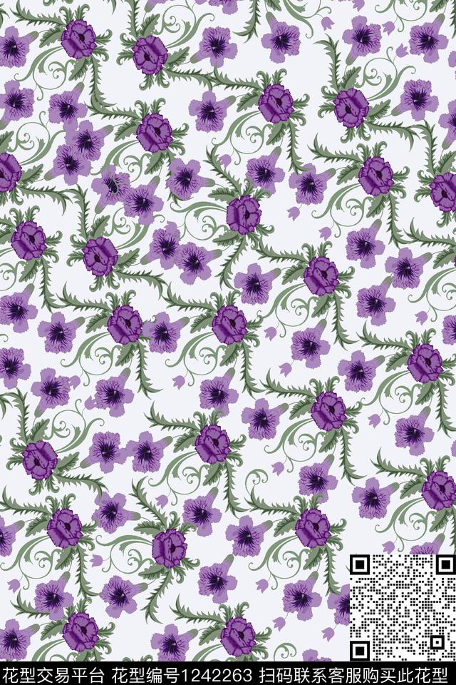 花卉大牌风清爽底花卉传统印花华亿平台下载（图片编号: 1242263） - 瓦栏（Walan）
