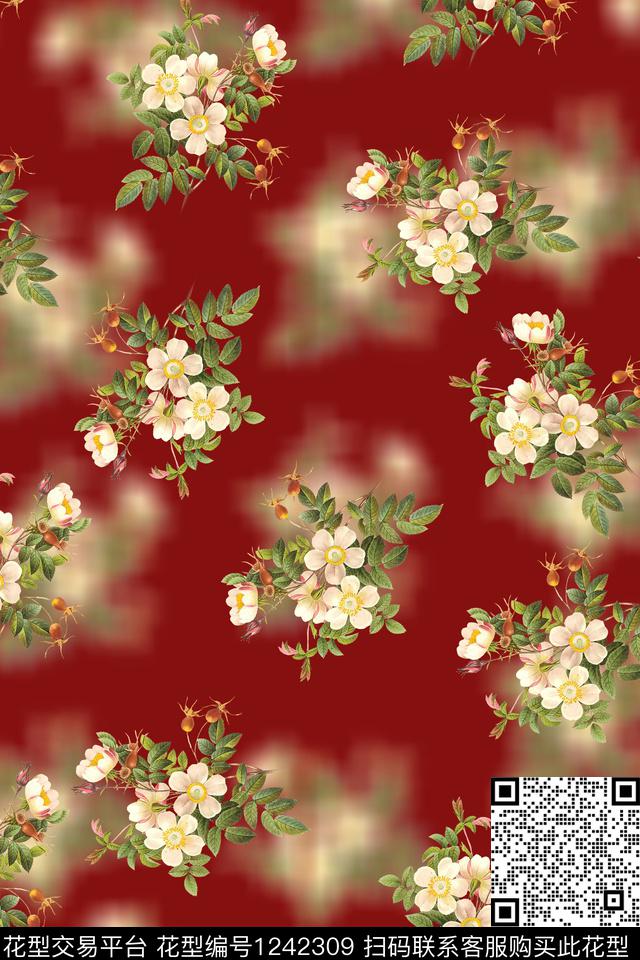 旗袍小花卉数码印花华亿平台下载（图片编号: 1242309） - 瓦栏（Walan）