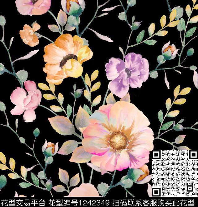 花卉水彩手绘数码印花华亿平台下载（图片编号: 1242349） - 瓦栏（Walan）