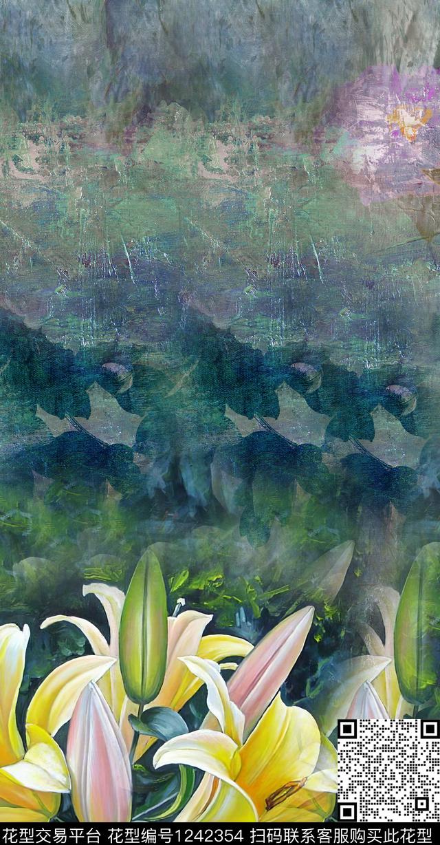 女装百合大花数码印花华亿平台下载（图片编号: 1242354） - 瓦栏（Walan）