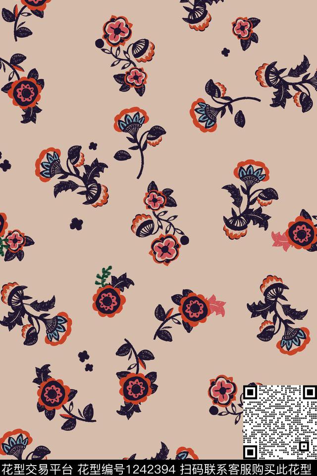 小碎花真丝抽象数码印花华亿平台下载（图片编号: 1242394） - 瓦栏（Walan）