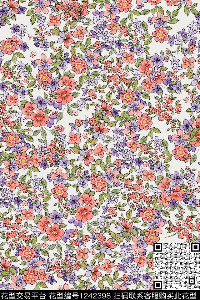 小碎花真丝抽象数码印花华亿平台下载（图片编号: 1242398） - 瓦栏（Walan）