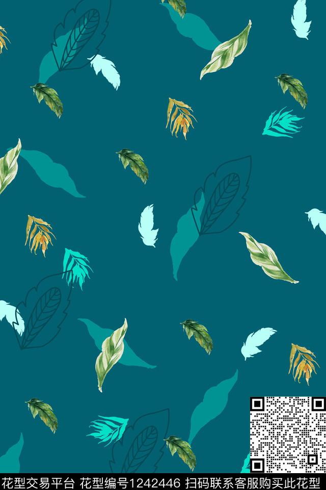 简约绿植树叶大牌风数码印花华亿平台下载（图片编号: 1242446） - 瓦栏（Walan）