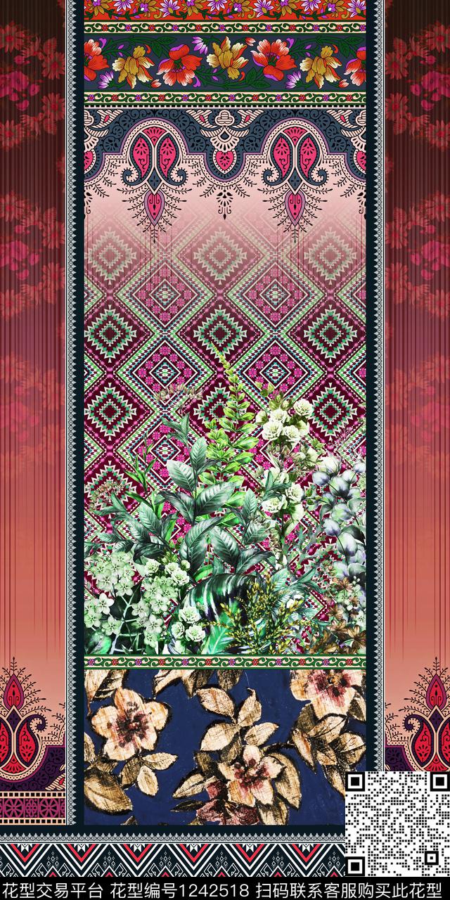 几何花卉民族风数码印花华亿平台下载（图片编号: 1242518） - 瓦栏（Walan）