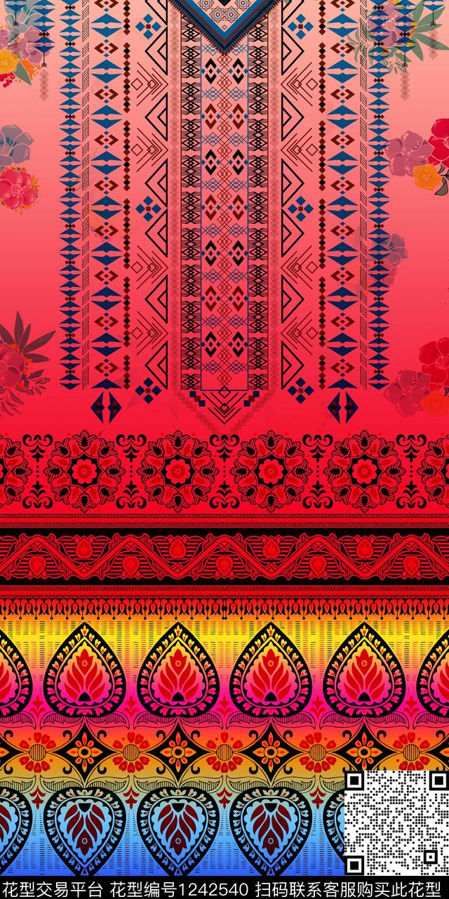 几何花卉渐变数码印花华亿平台下载（图片编号: 1242540） - 瓦栏（Walan）