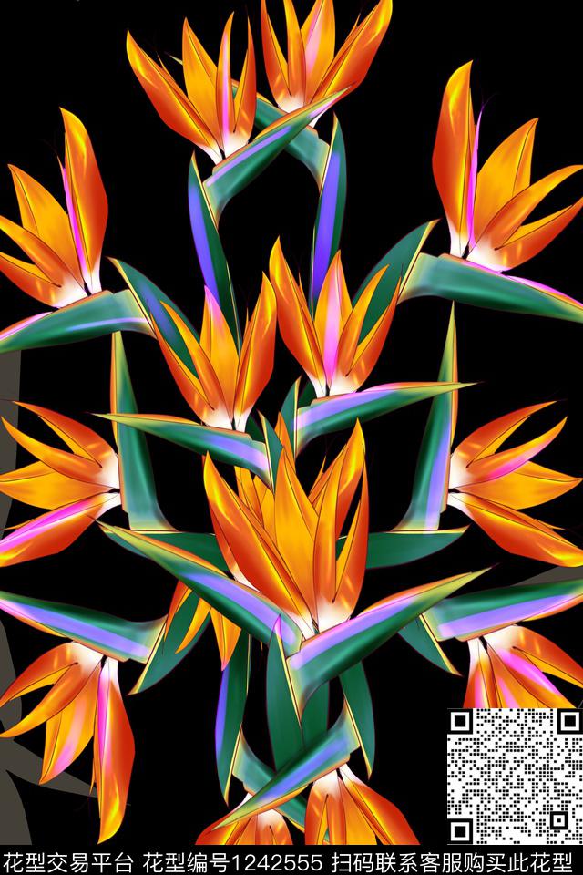 花卉天堂鸟满版散花数码印花华亿平台下载（图片编号: 1242555） - 瓦栏（Walan）