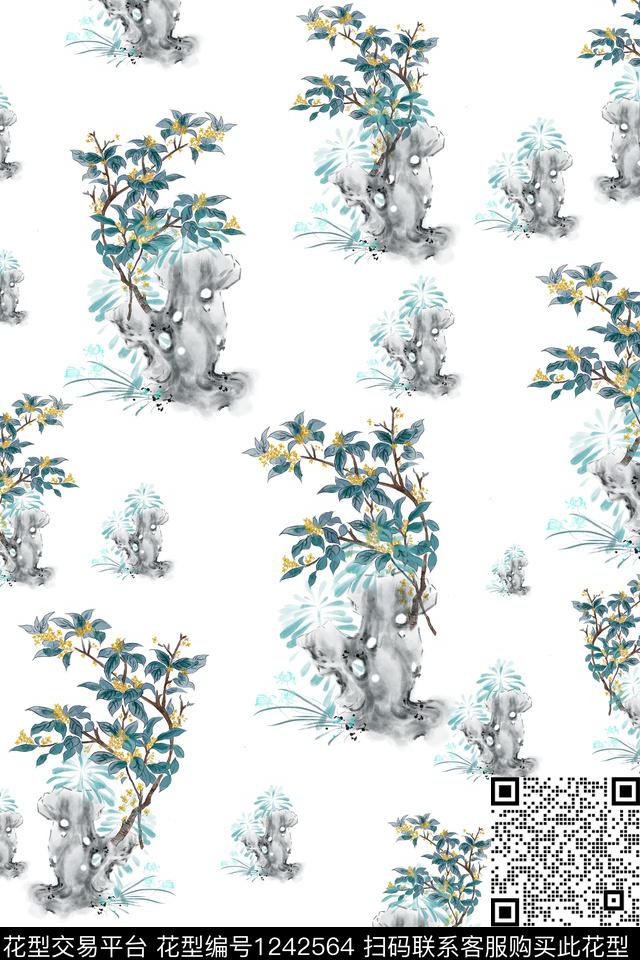 烟雾水彩清爽底花卉数码印花华亿平台下载（图片编号: 1242564） - 瓦栏（Walan）
