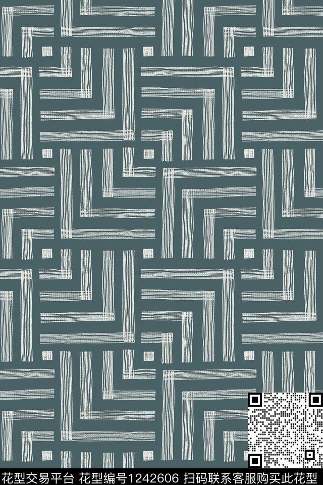 几何格子大牌风数码印花华亿平台下载（图片编号: 1242606） - 瓦栏（Walan）