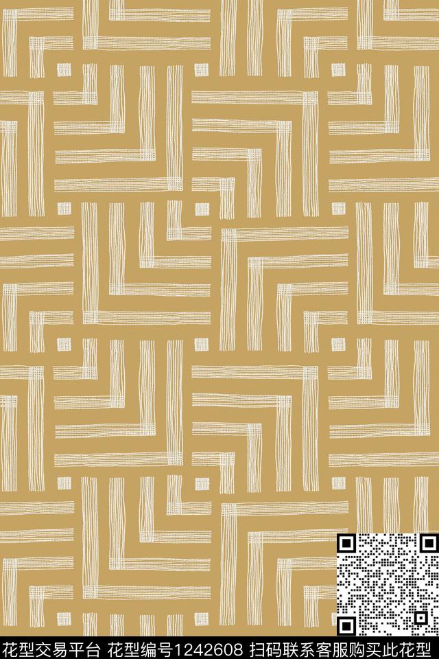 几何格子大牌风数码印花华亿平台下载（图片编号: 1242608） - 瓦栏（Walan）