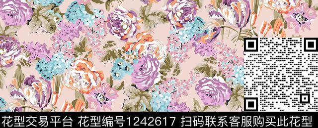 雪纺花卉水彩传统印花华亿平台下载（图片编号: 1242617） - 瓦栏（Walan）