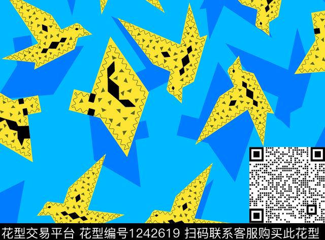 矢量千纸鹤几何传统印花华亿平台下载（图片编号: 1242619） - 瓦栏（Walan）