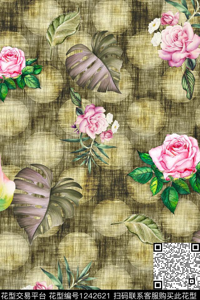潮牌大花水彩花卉数码印花华亿平台下载（图片编号: 1242621） - 瓦栏（Walan）