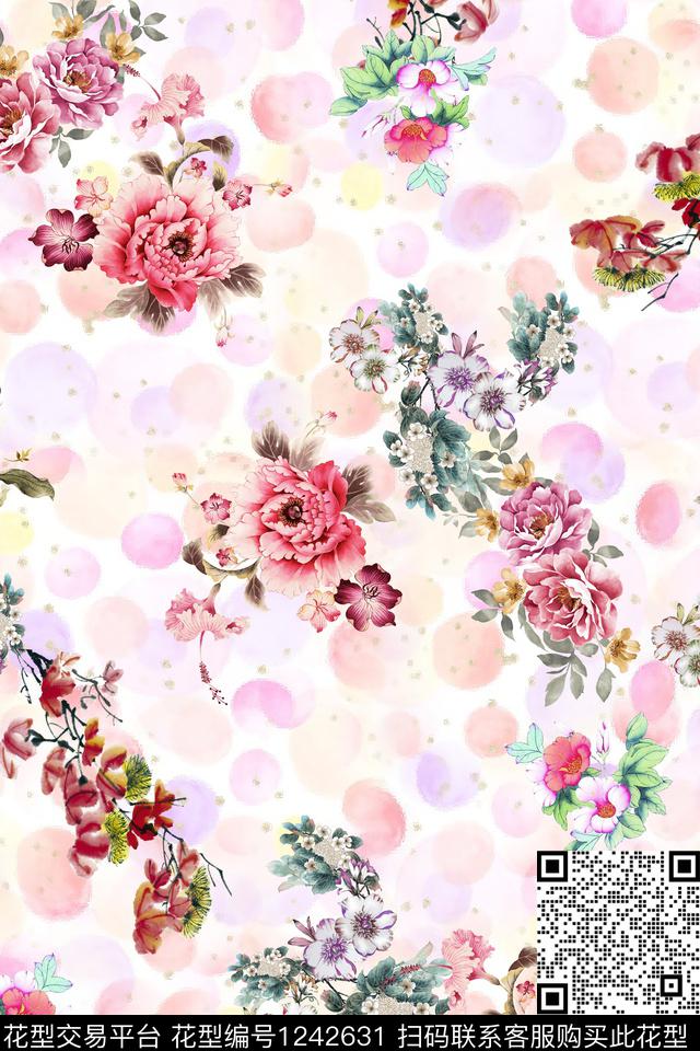 潮牌水彩花卉大牌风数码印花华亿平台下载（图片编号: 1242631） - 瓦栏（Walan）