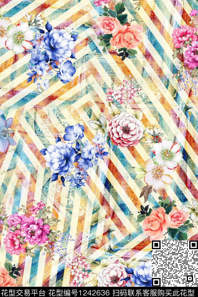 潮牌水彩花卉时尚数码印花华亿平台下载（图片编号: 1242636） - 瓦栏（Walan）