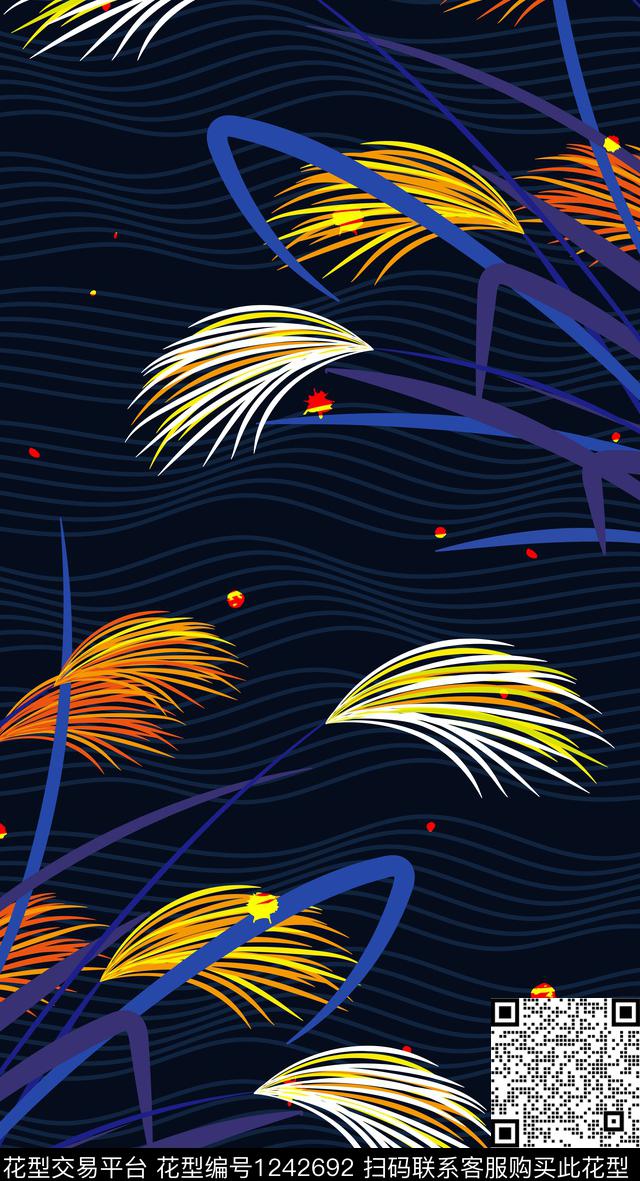 植物趣味芦苇传统印花华亿平台下载（图片编号: 1242692） - 瓦栏（Walan）