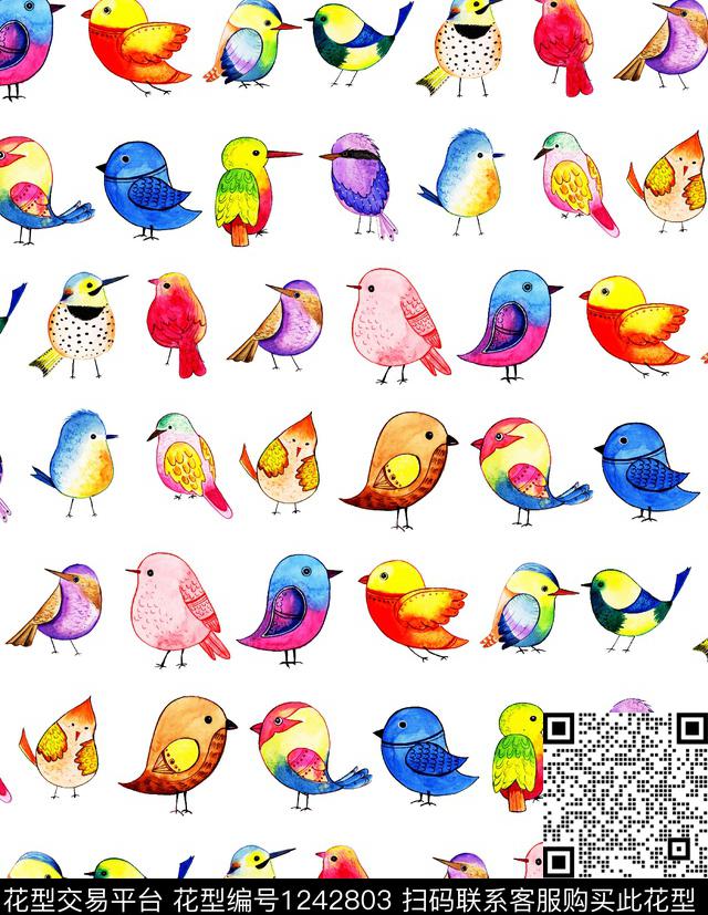 比翼鸟鸟/昆虫彩色鸟数码印花华亿平台下载（图片编号: 1242803） - 瓦栏（Walan）