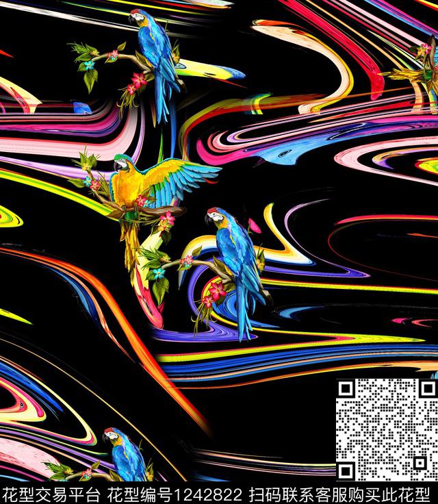 鸟/昆虫花鸟炫彩数码印花华亿平台下载（图片编号: 1242822） - 瓦栏（Walan）