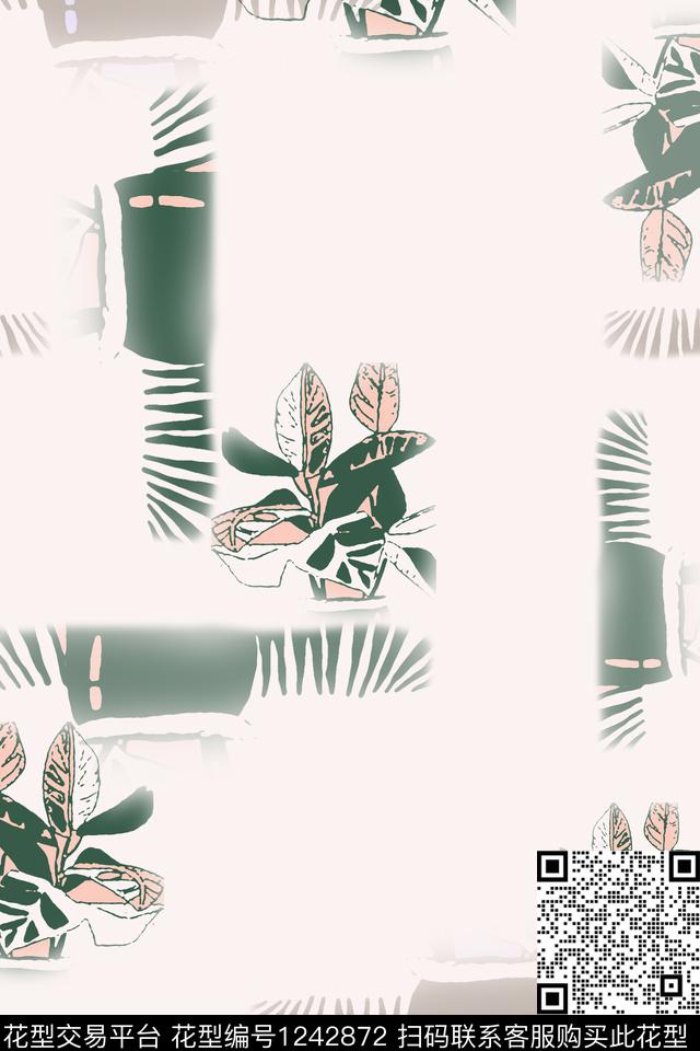 雪纺抽象花卉绿植树叶数码印花华亿平台下载（图片编号: 1242872） - 瓦栏（Walan）