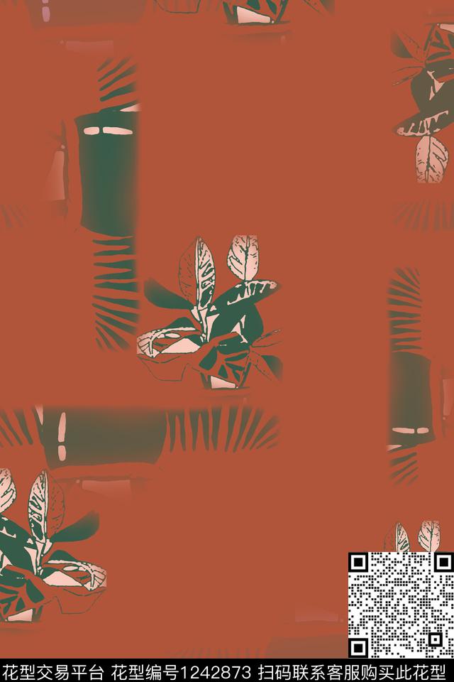 雪纺抽象花卉绿植树叶数码印花华亿平台下载（图片编号: 1242873） - 瓦栏（Walan）