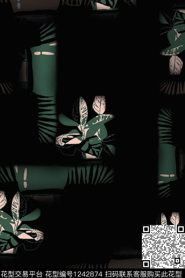 雪纺抽象花卉绿植树叶数码印花华亿平台下载（图片编号: 1242874） - 瓦栏（Walan）