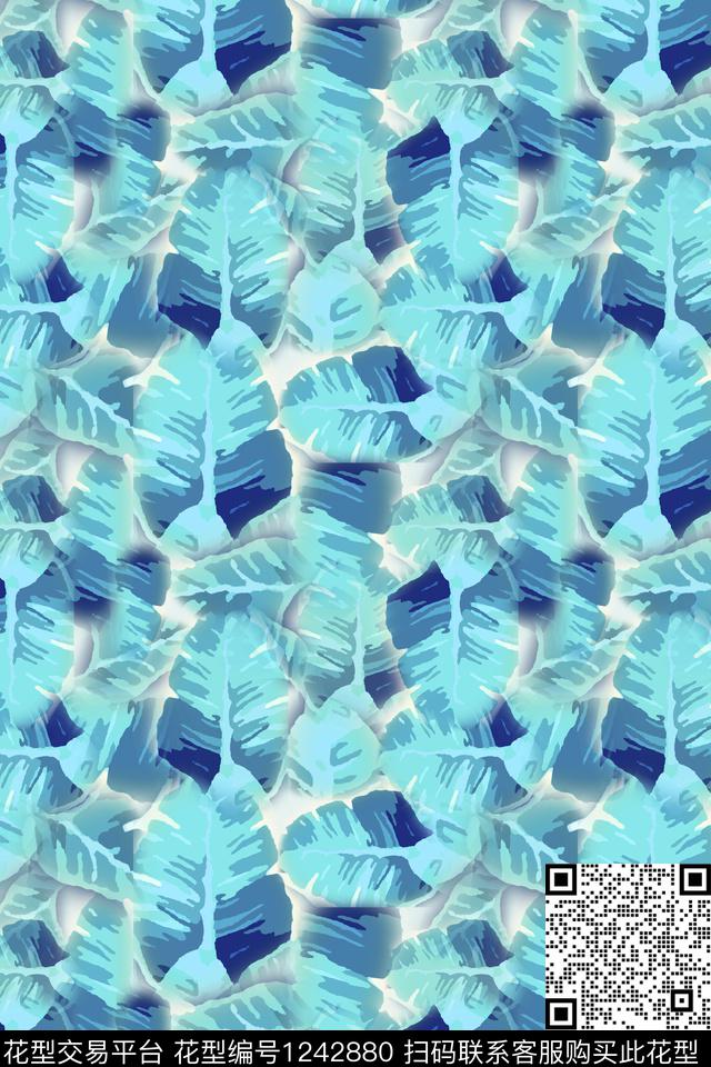 雪纺绿植树叶迷彩图案数码印花华亿平台下载（图片编号: 1242880） - 瓦栏（Walan）