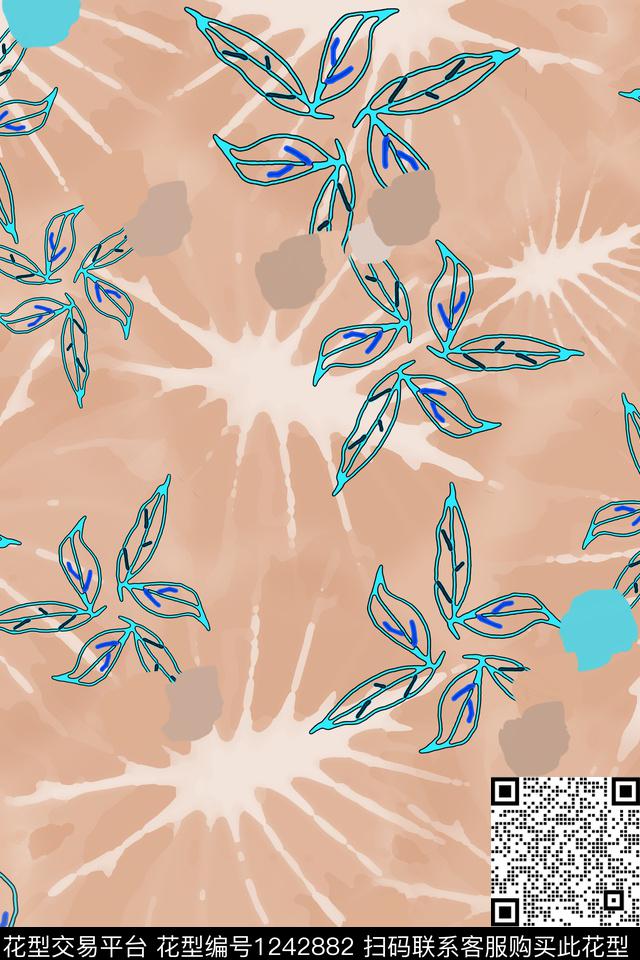 抽象花卉绿植树叶花卉数码印花华亿平台下载（图片编号: 1242882） - 瓦栏（Walan）