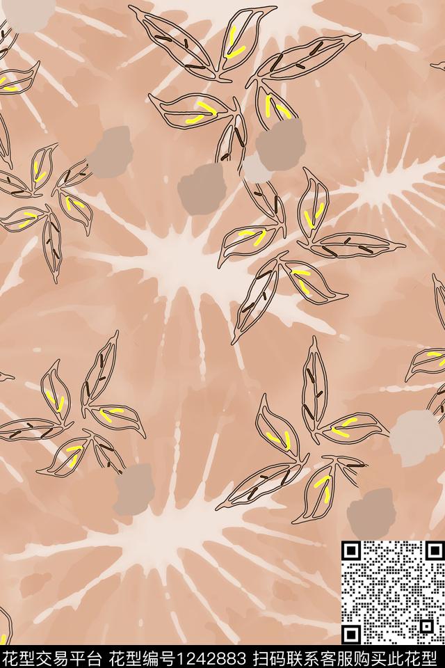 抽象花卉绿植树叶花卉数码印花华亿平台下载（图片编号: 1242883） - 瓦栏（Walan）