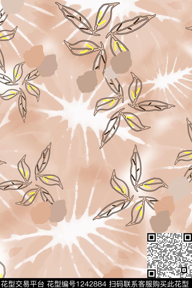 抽象花卉绿植树叶花卉数码印花华亿平台下载（图片编号: 1242884） - 瓦栏（Walan）