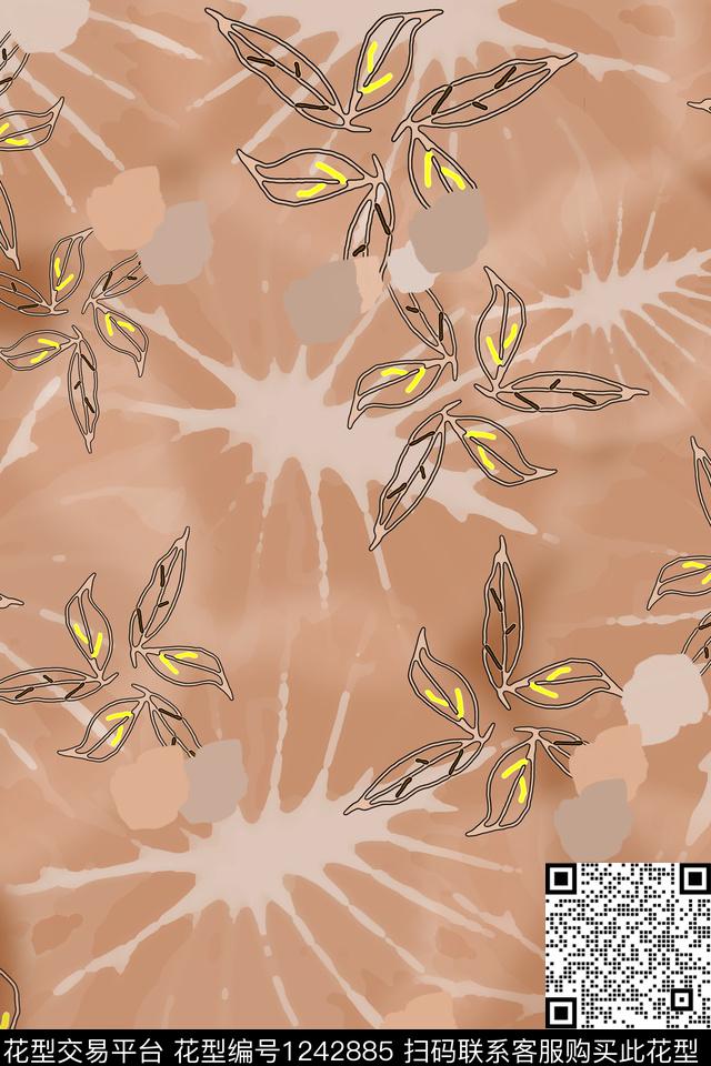 抽象花卉绿植树叶花卉数码印花华亿平台下载（图片编号: 1242885） - 瓦栏（Walan）