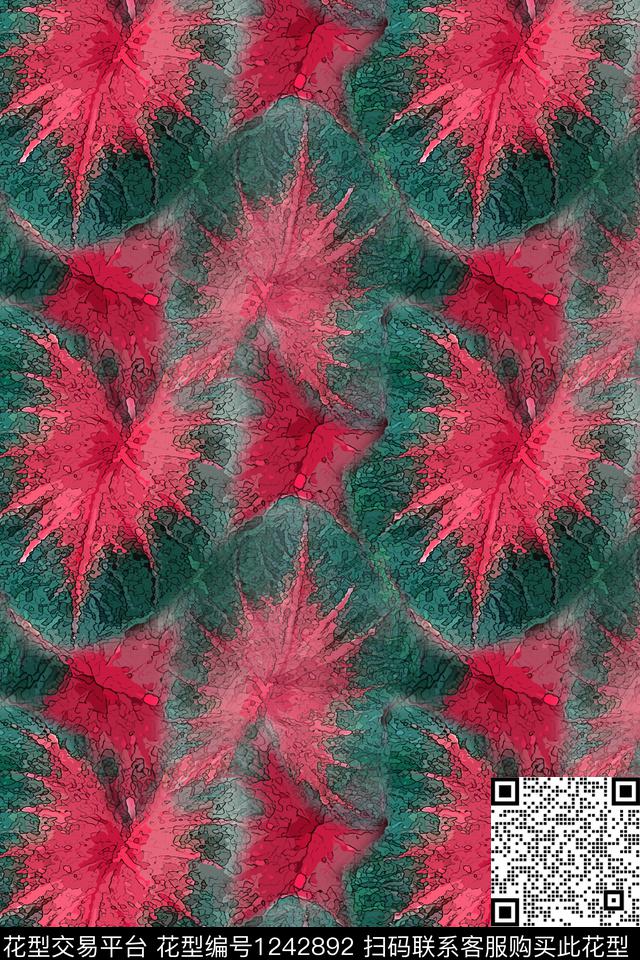 抽象花卉绿植树叶迷彩图案数码印花华亿平台下载（图片编号: 1242892） - 瓦栏（Walan）