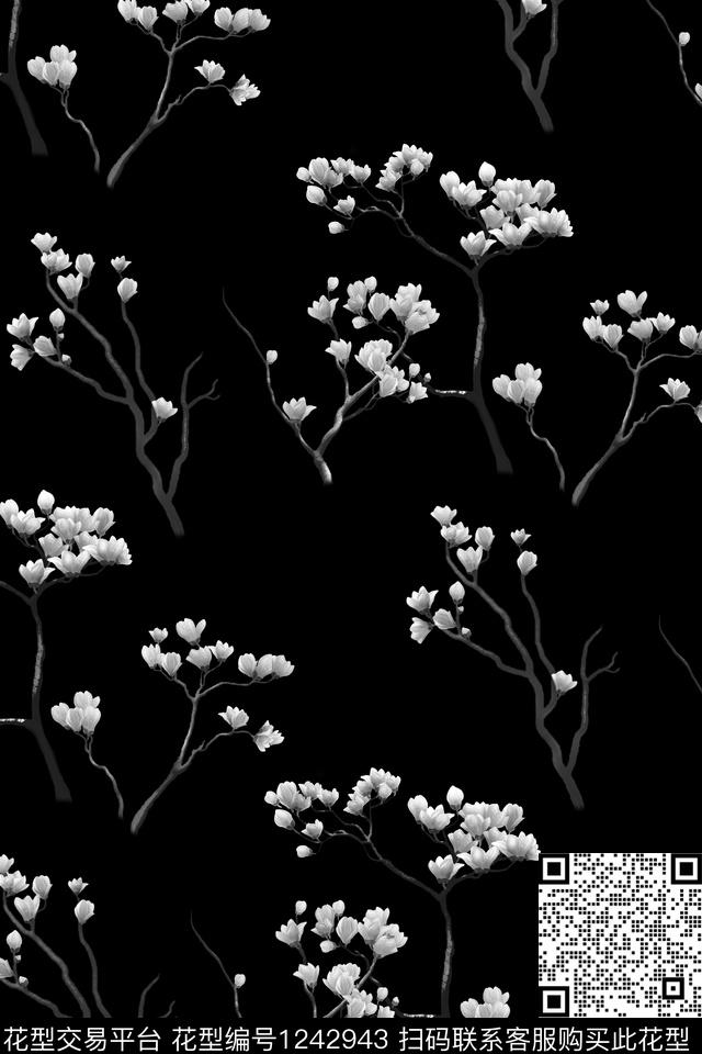 花卉女装玉兰花数码印花华亿平台下载（图片编号: 1242943） - 瓦栏（Walan）